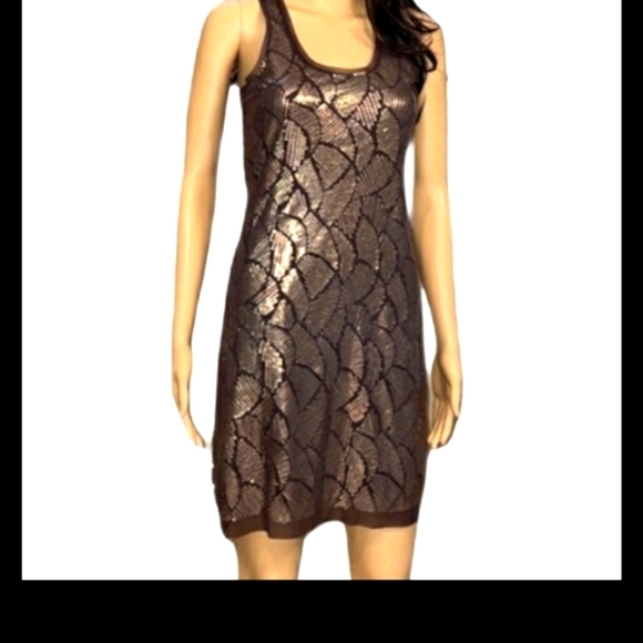 Bodycon Chelsea & Violet Dress Size Medium Gold & Brown Sequins - Picture 11 of 12